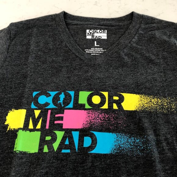 Color Me Rad V Neck Short Sleeve Graphic T Shirt Charcoal Gray Size M/L Unisex - Picture 3 of 10